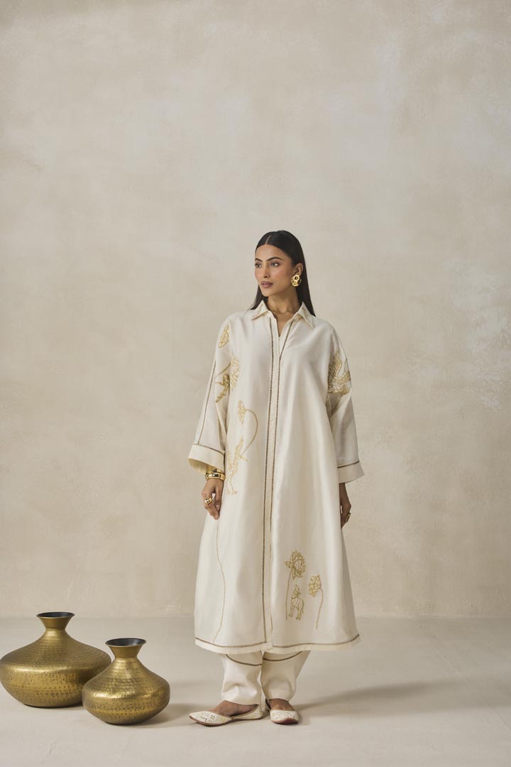Ivory Chanderi Shirt Kurta Set - Elegant Ethnic Co-ord Set