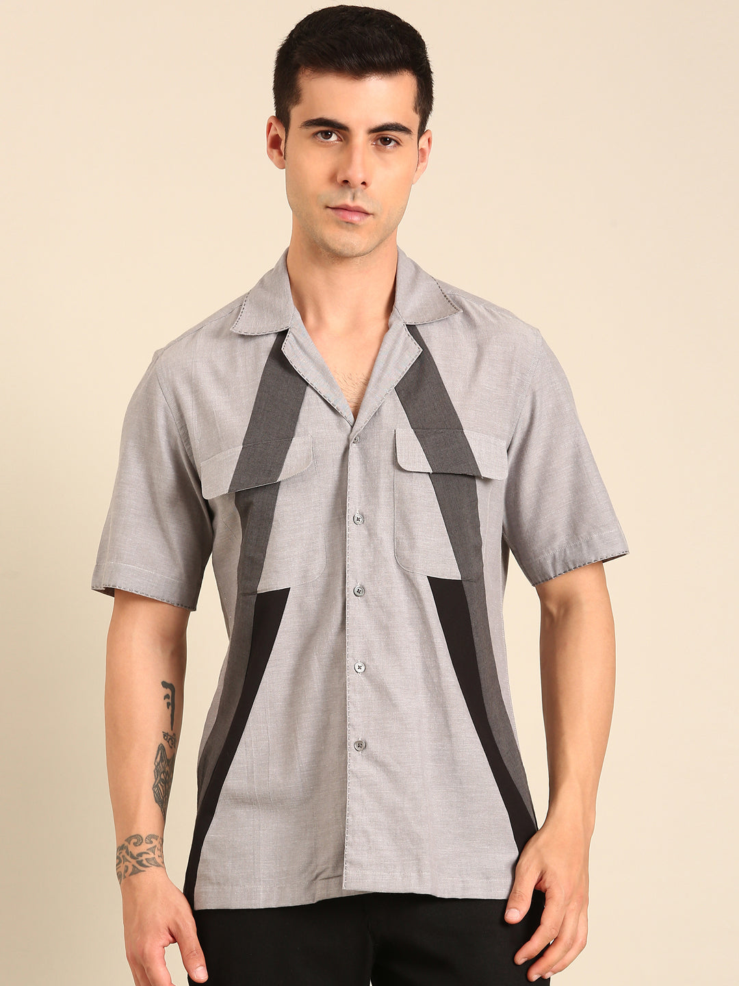 Grey- Black Malai Cotton Shirt