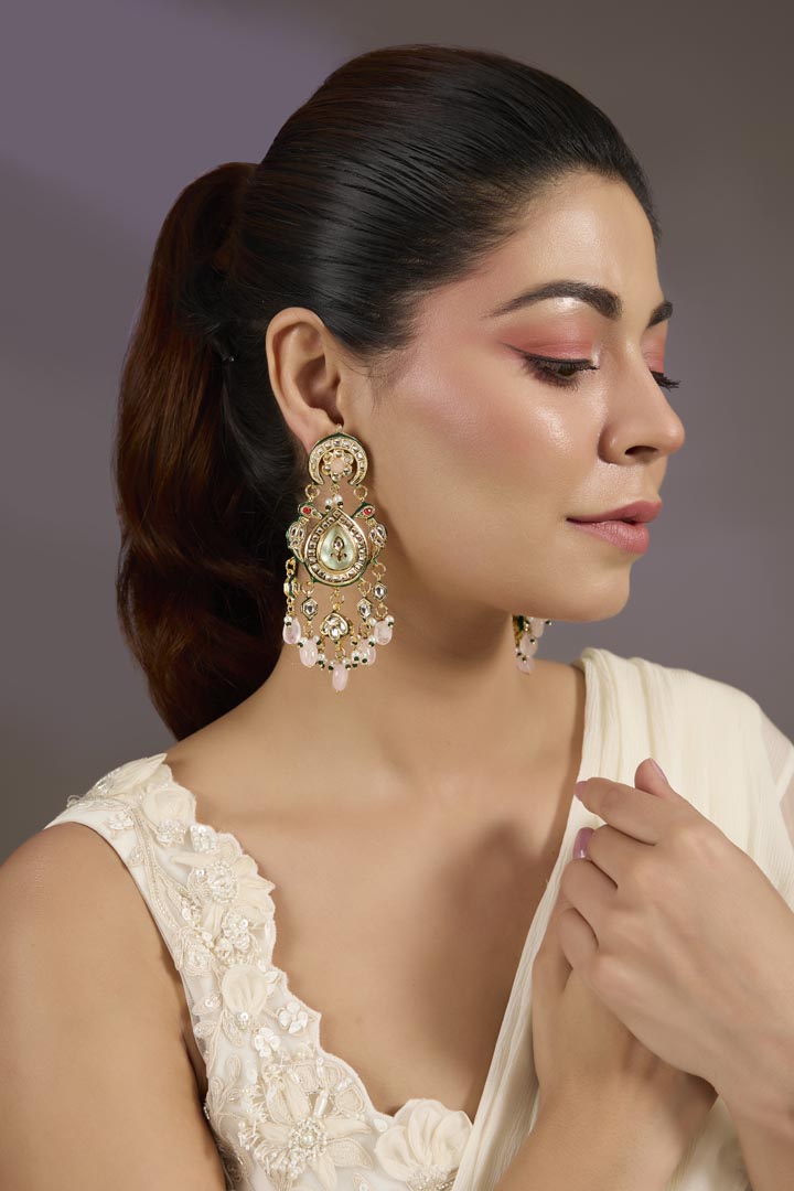Floral Kundan Pearl Drop Earrings