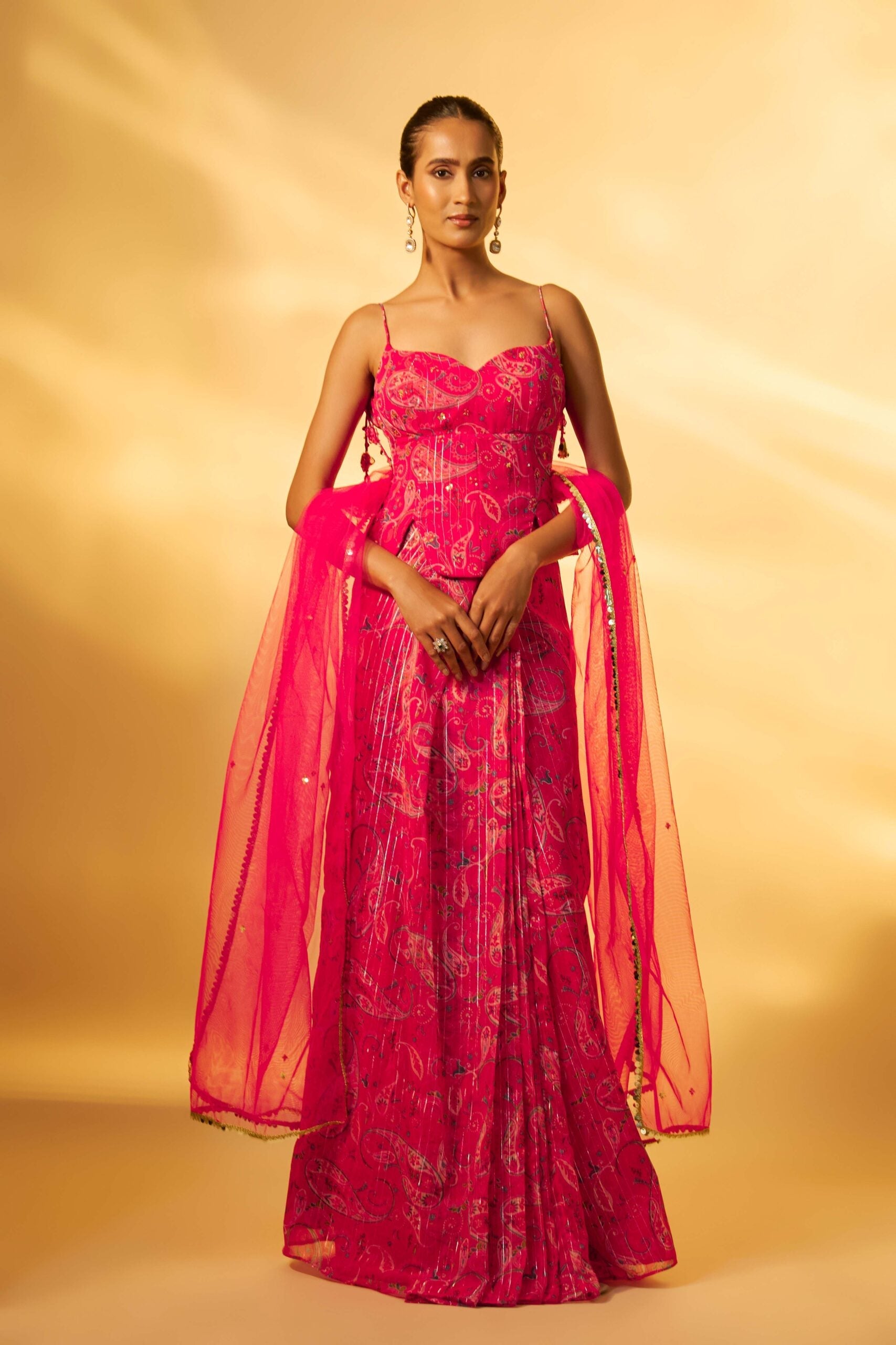 PINK PAISLEY PRINTED SKIRT SET