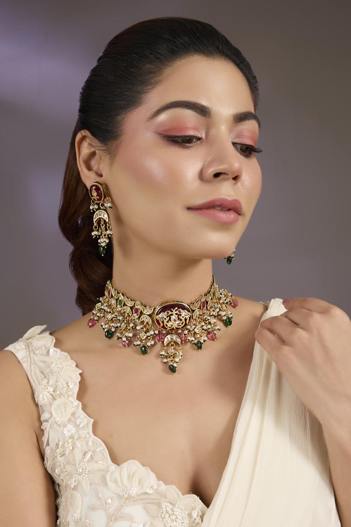Floral Kundan Choker Necklace Set