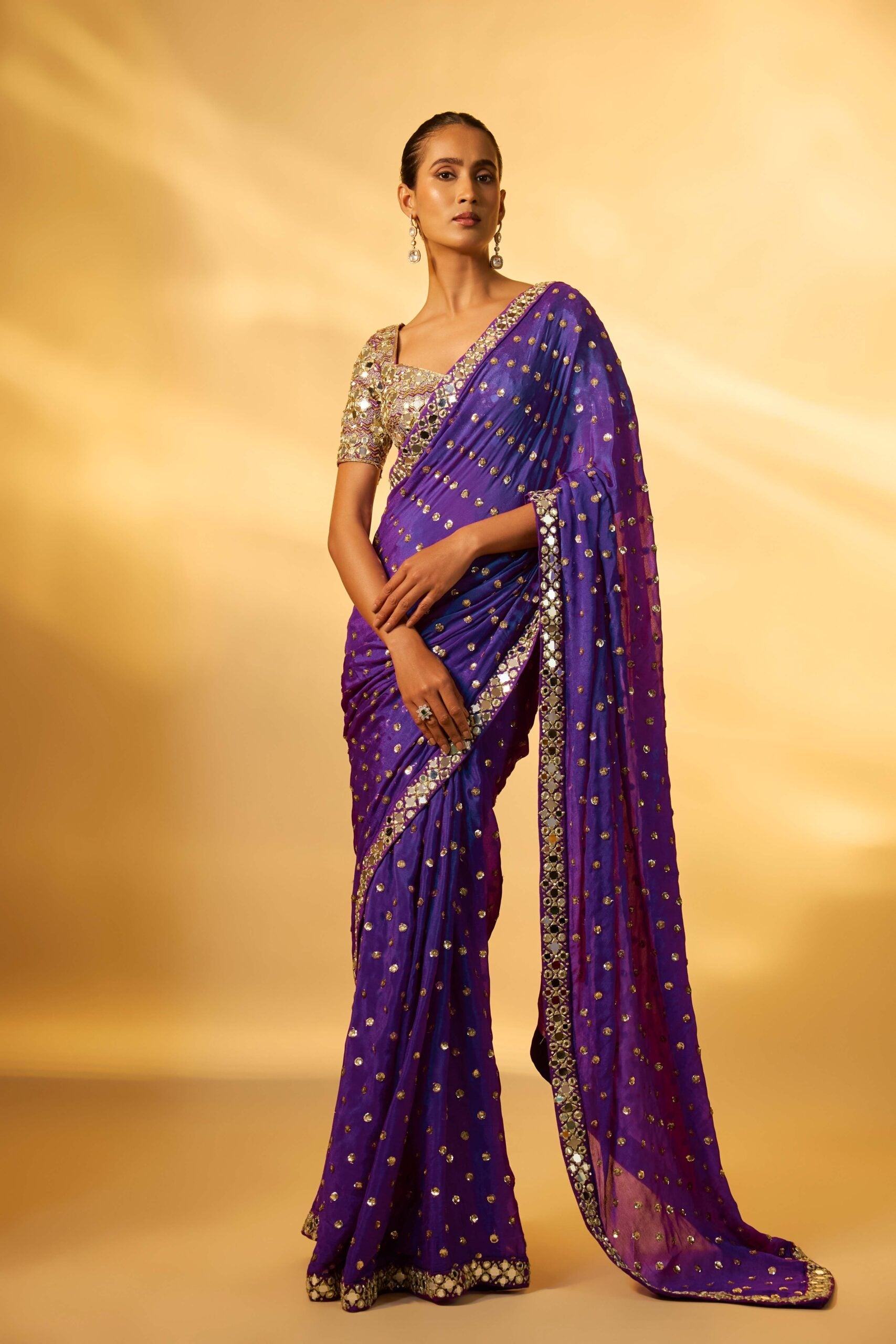 VIOLET SEQUINS EMBROIDERED SAREE SET