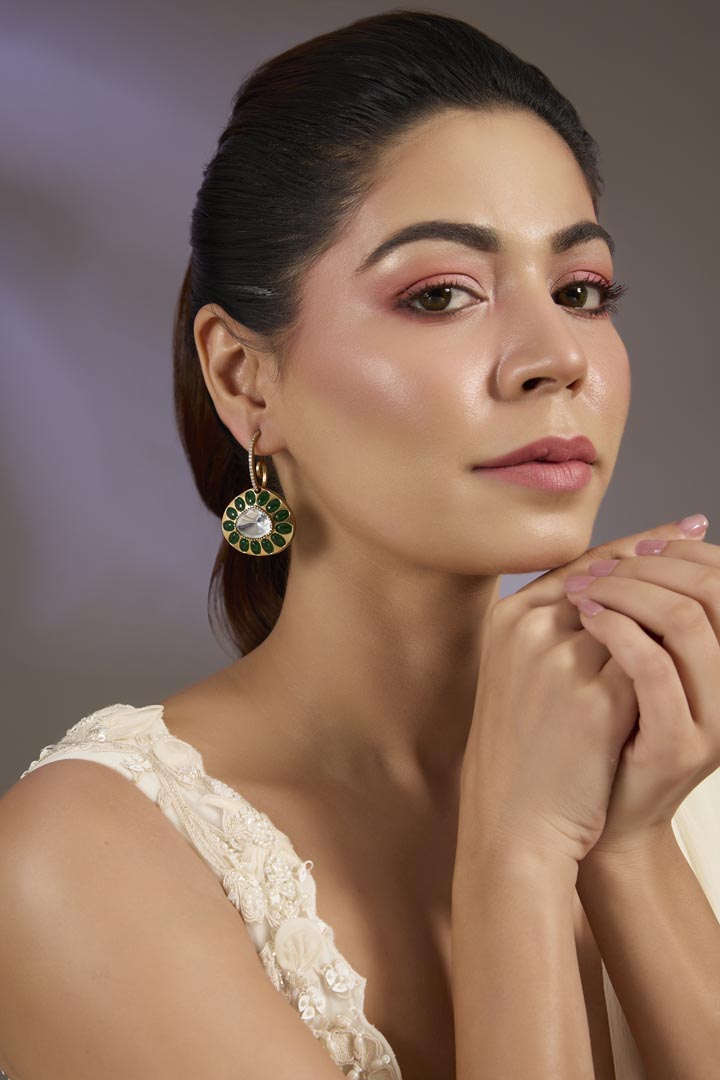 Emerald Green Round Drop Earrings