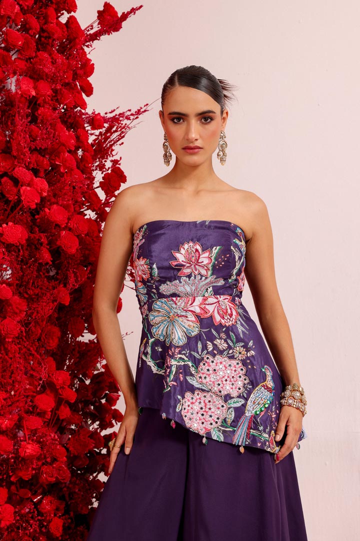 Image of Khwaish purple  asymmetrical peplum set