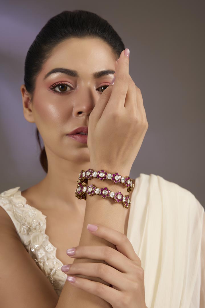 Ruby Kundan Floral Bangles