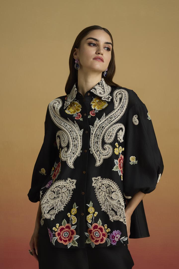 BLACK CONTRAST PAISLEY SHIRT