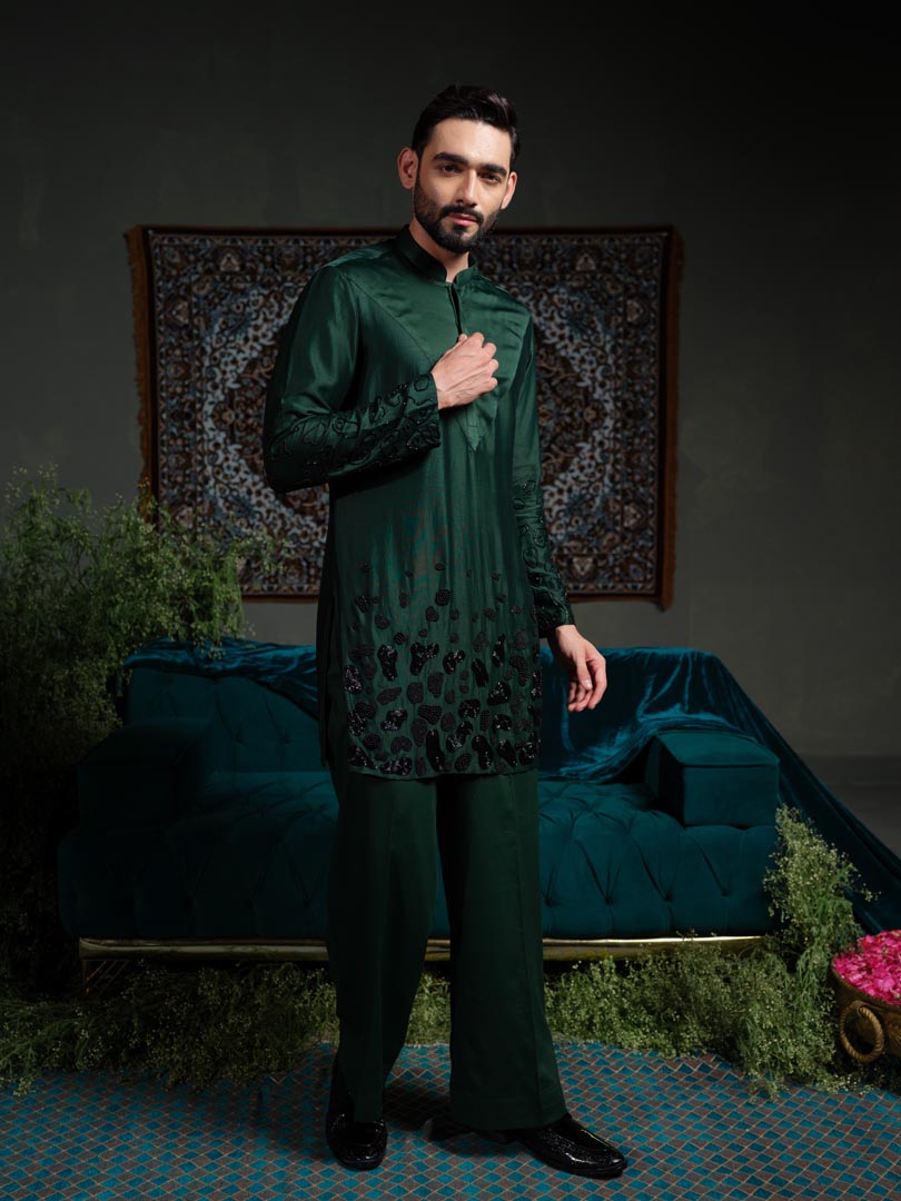 Deep Emerald Amoeba Kurta Set