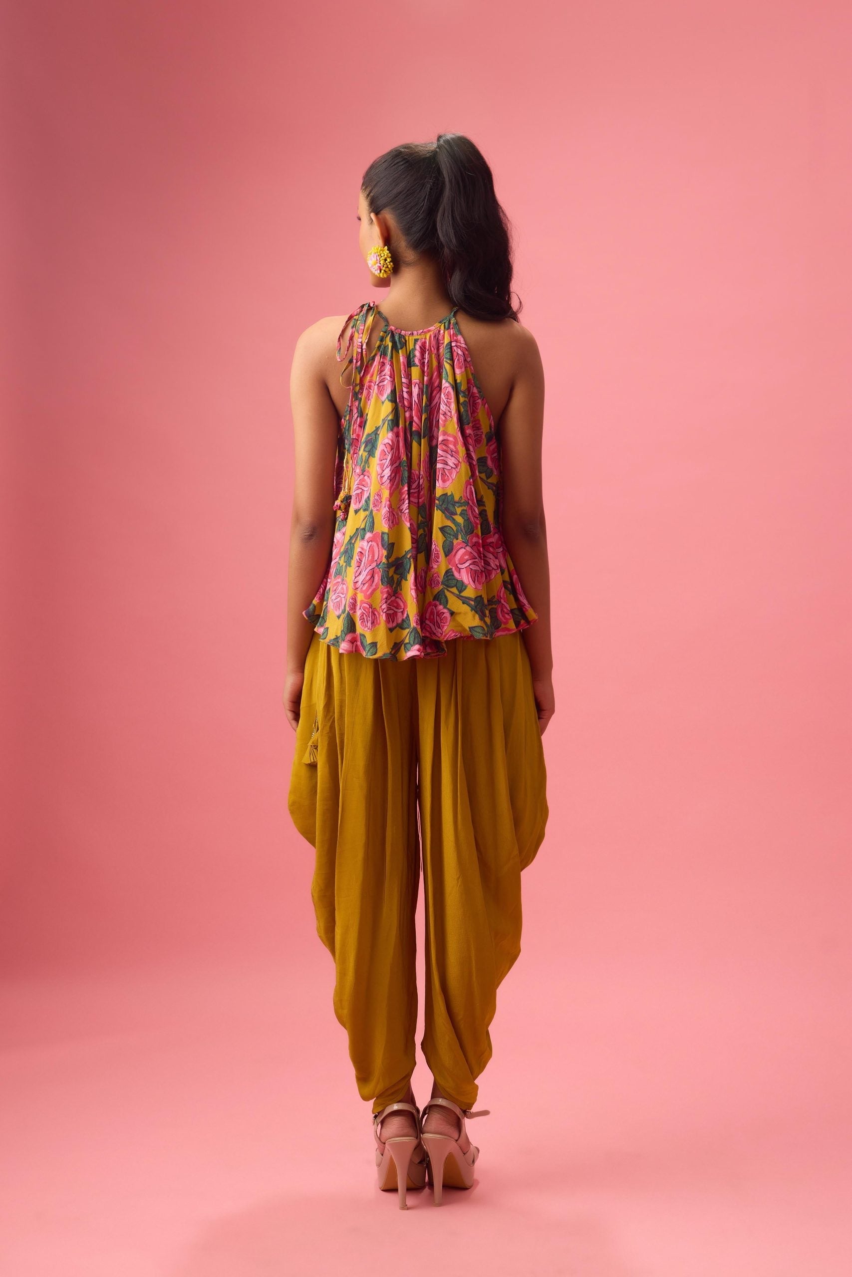 FLORAL PRINTED TOP PAIRED WITH SOLID DHOTI