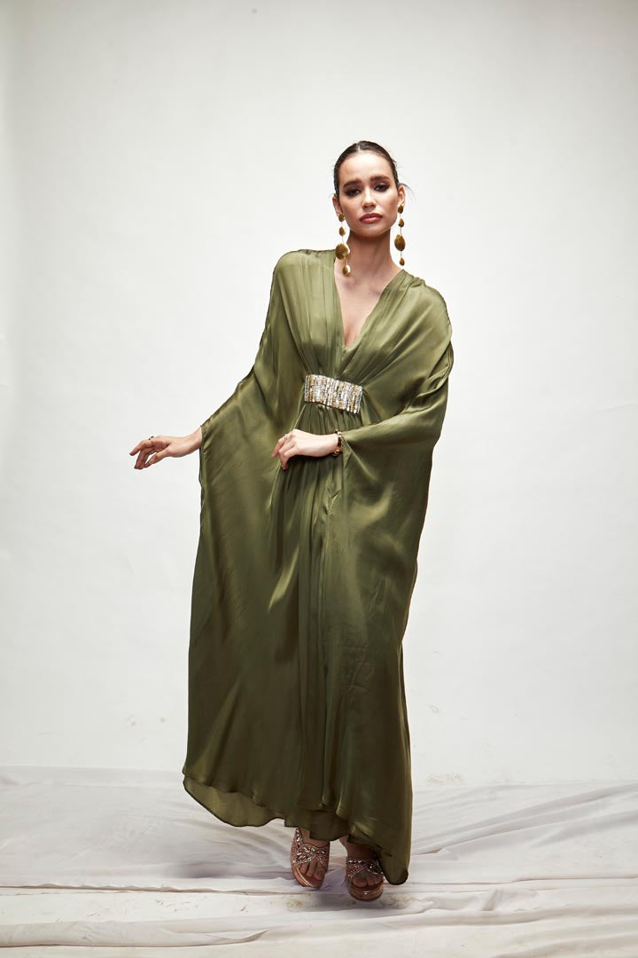 olive green Silk kaftaan