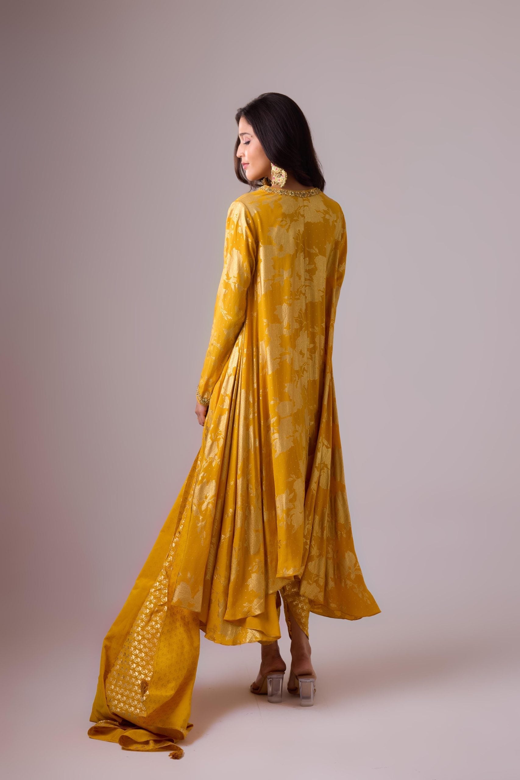 Long asymmetrical foil printed kurta