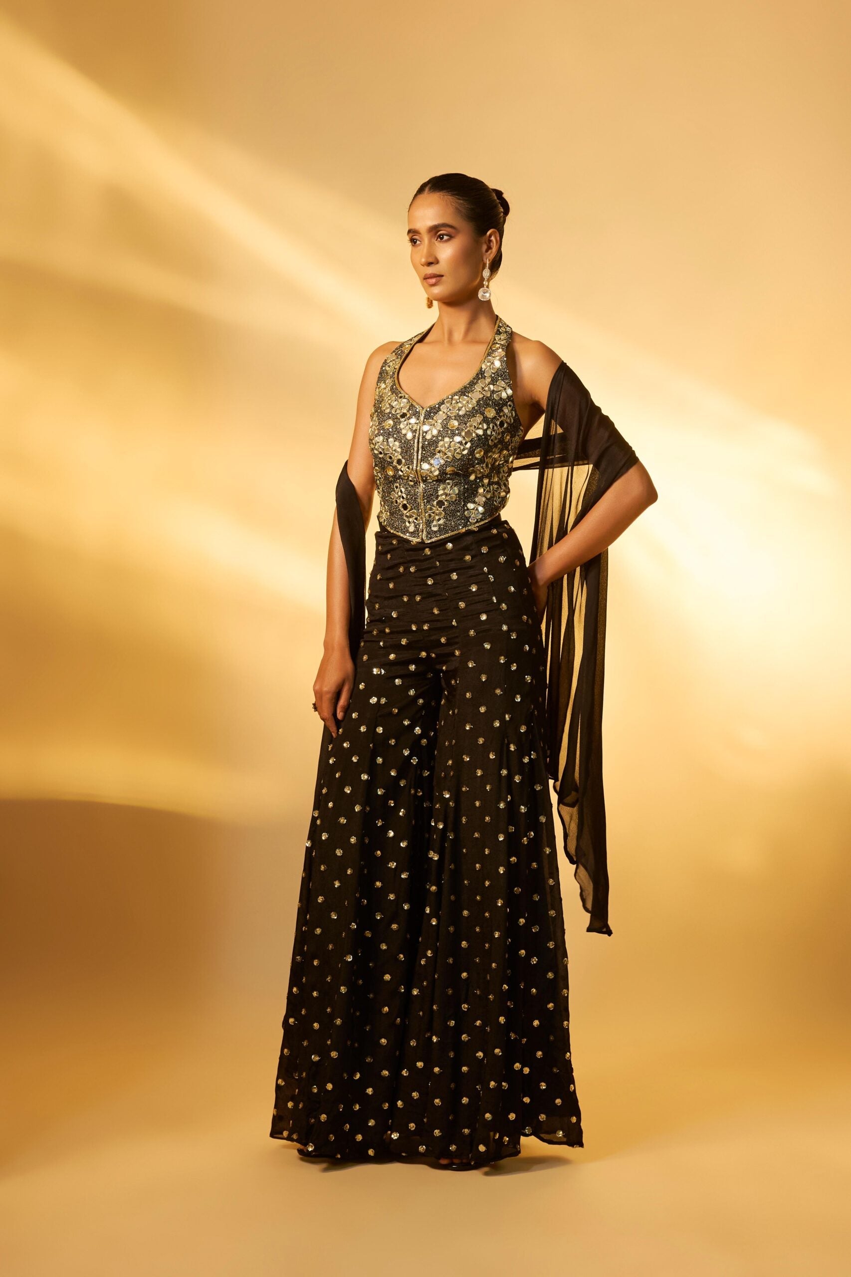 BLACK SEQUINS PALAZZO SET