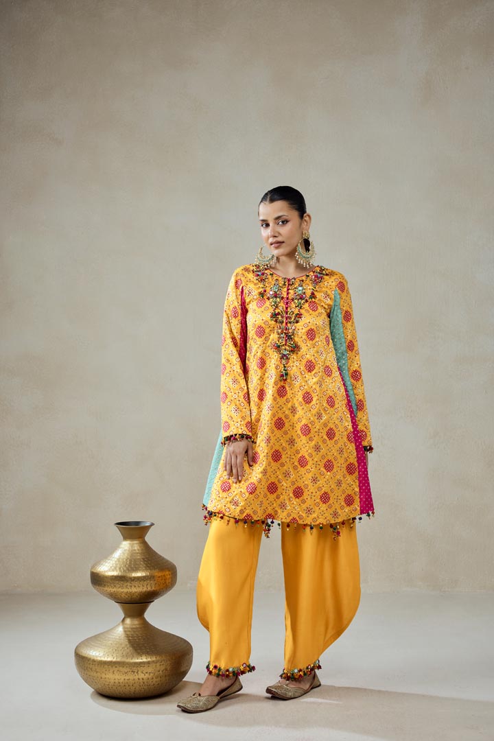 Yellow Patola Silk Suit with Dhoti Pants Festive Set