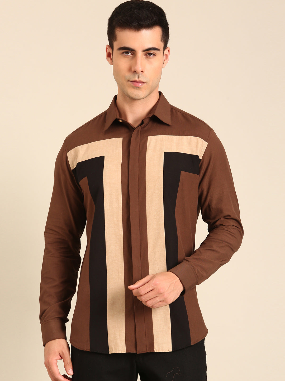 Brown-Beige-Black Malai Cotton Shirt