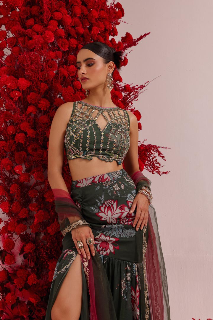 Image of Khwaish green fishcut lehenga