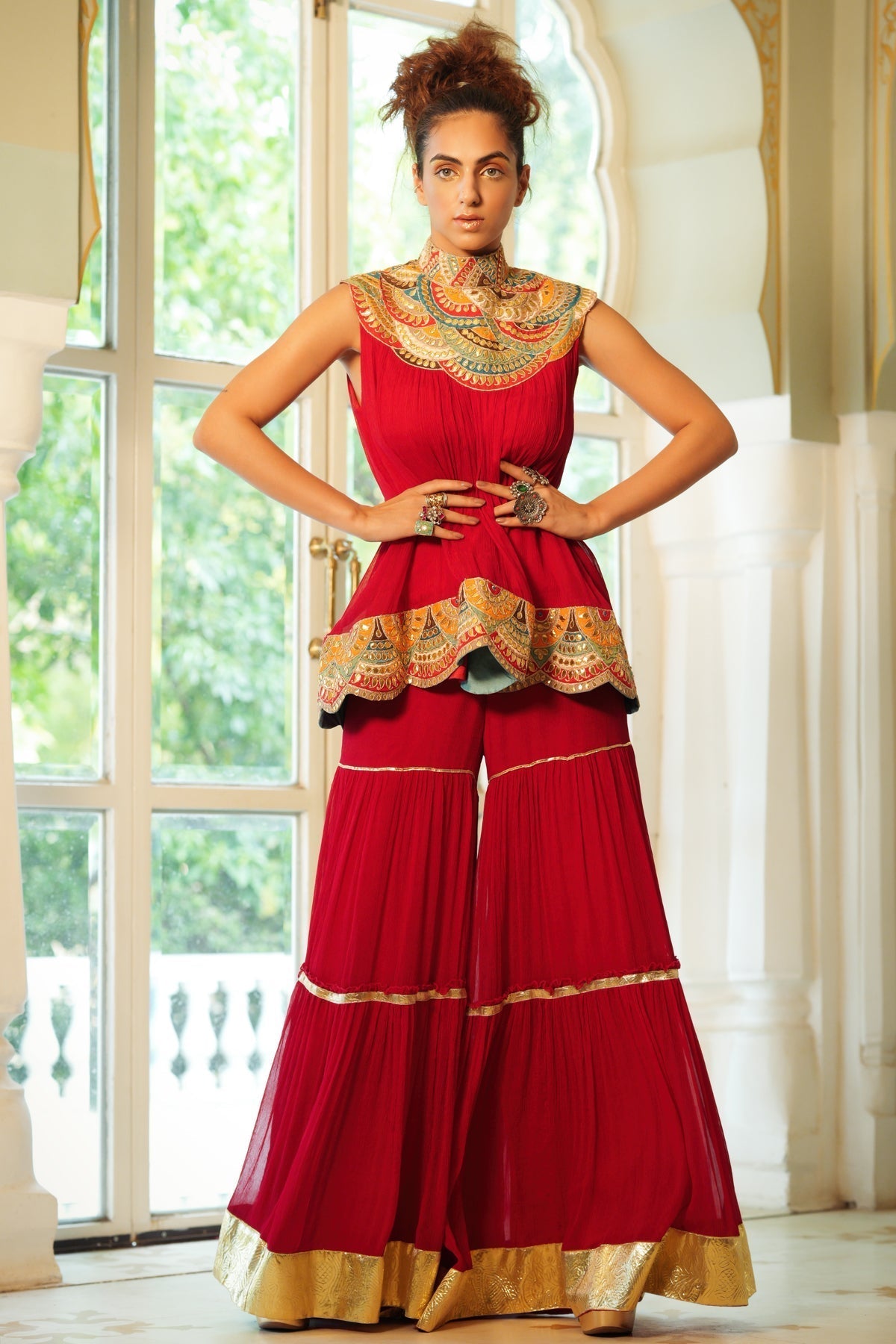 Image of Dilruba crimson bejewelled gotapatti tunic set