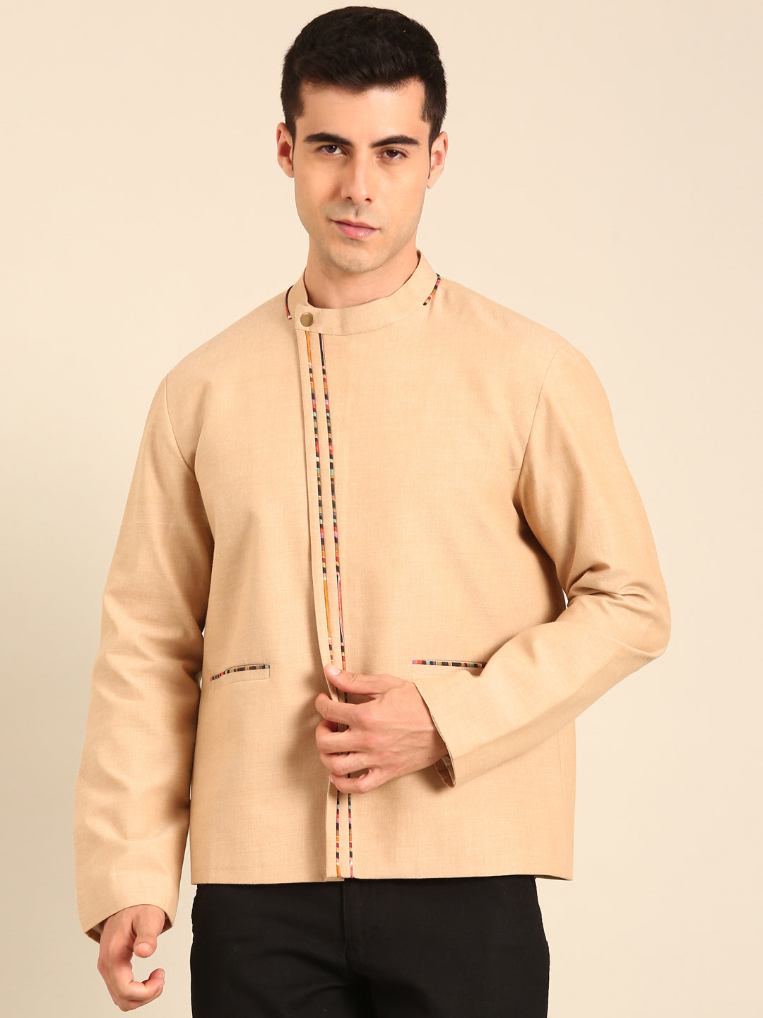 Beige -Print Malai Cotton Bomber Jacket
