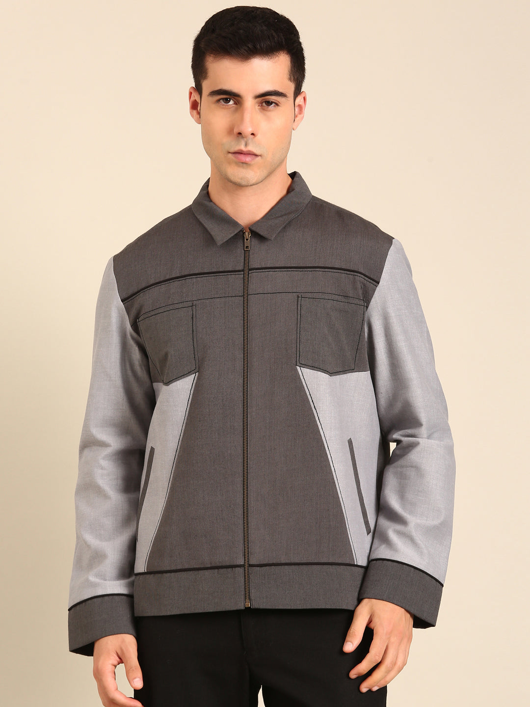 Grey Malai Cotton Bomber Jacket