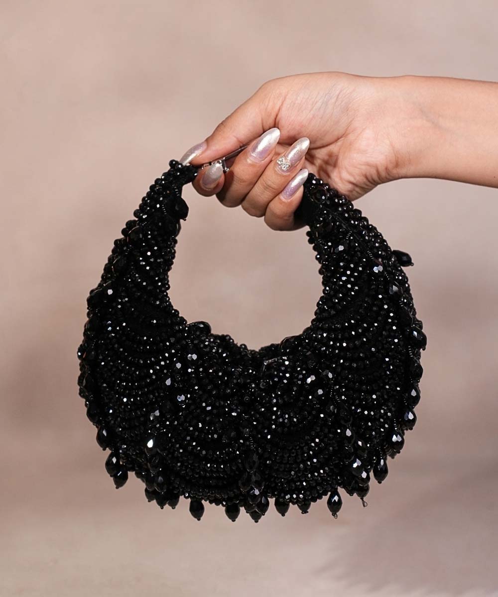 Liona Black Suede Embellished Hobo Bag