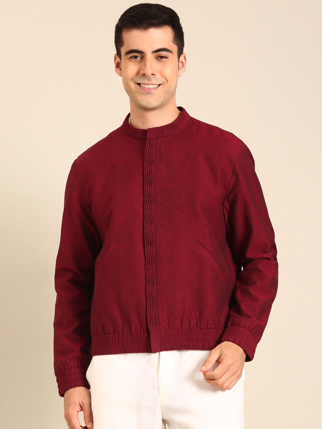 Wine Malai Cotton Bomber Jacket