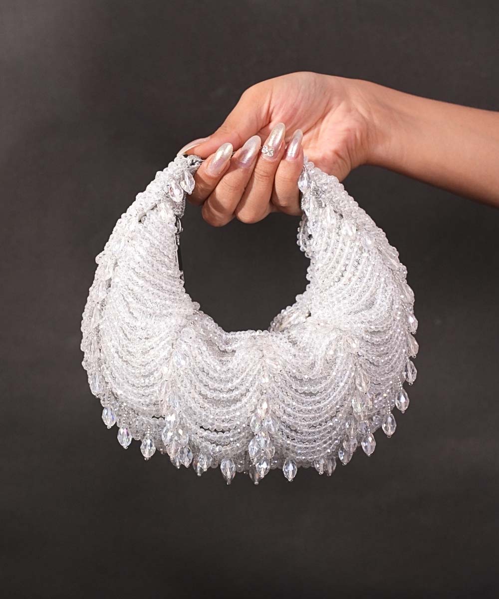 Liona Silver Suede Embellished Hobo Bag