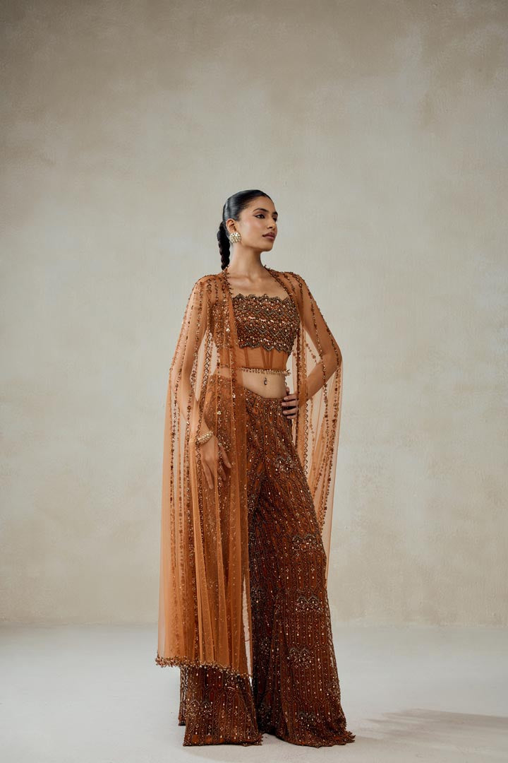 Elegant Copper Embellished Cape Sharara Set for Weddings