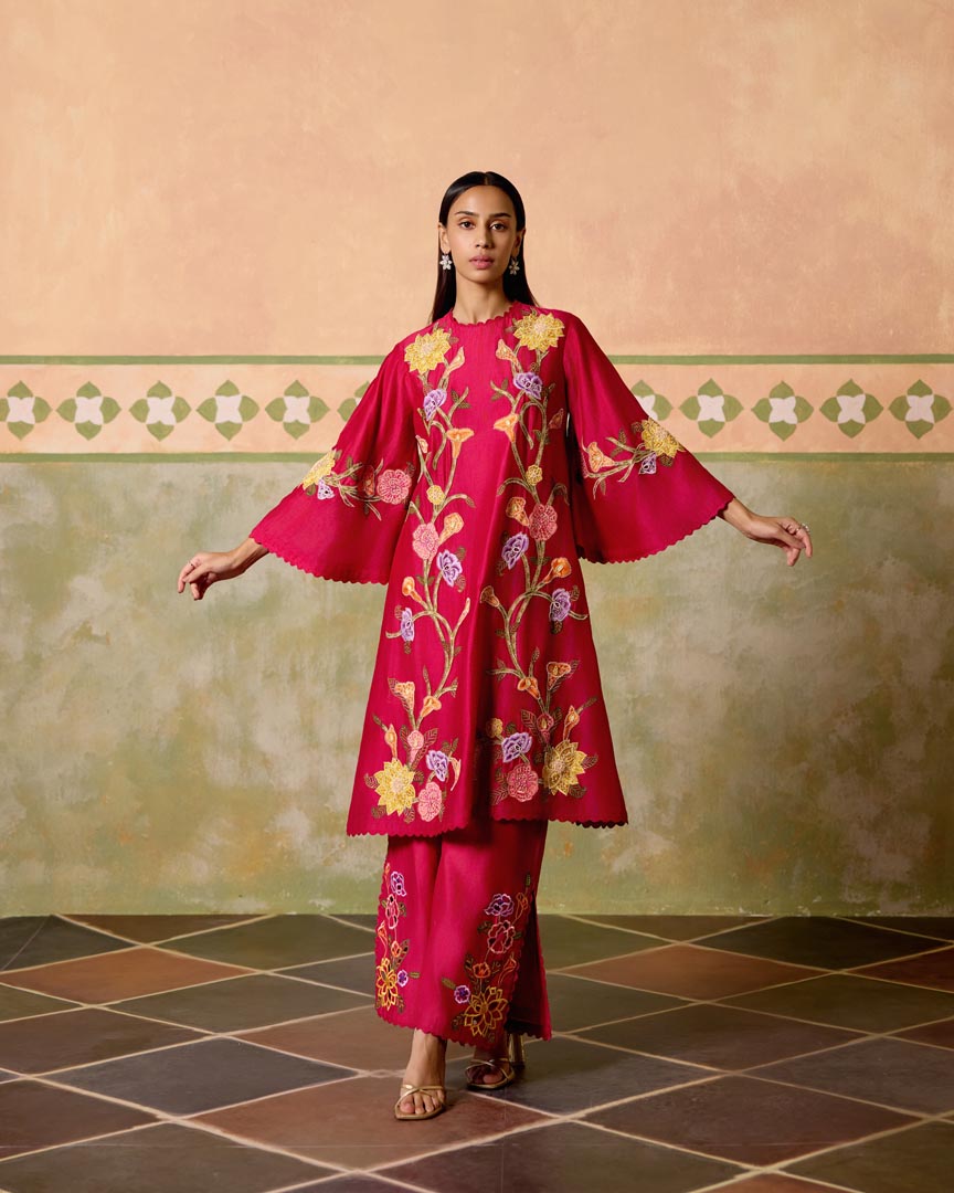 FUCHSIA MOSAIC FLORALS SHORT KURTA