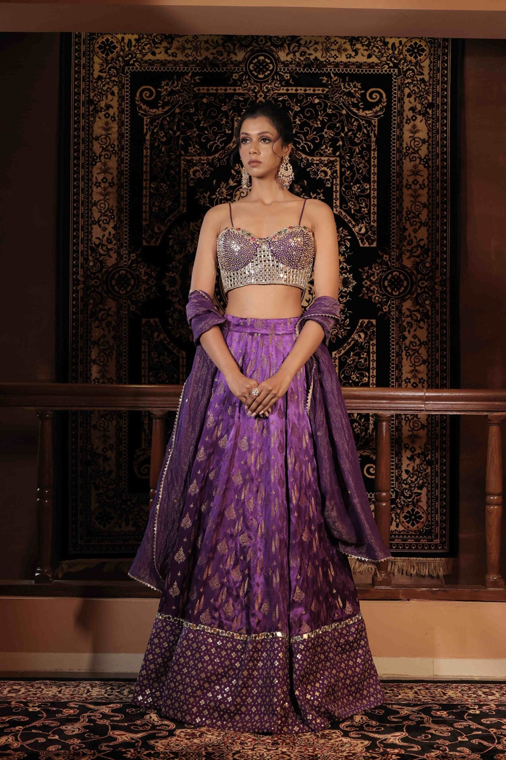 The "Manmohini " lehenga set / Purple jewel and mirror embellished banarasi lehenga set