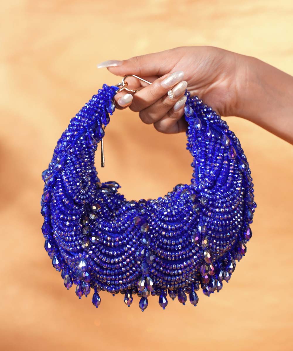 Liona Royal Blue Suede Embellished Hobo Bag