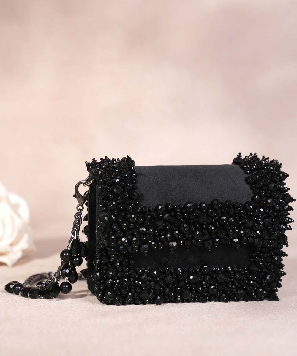 Elana Black Suede Crystal Embellished Mini Bag