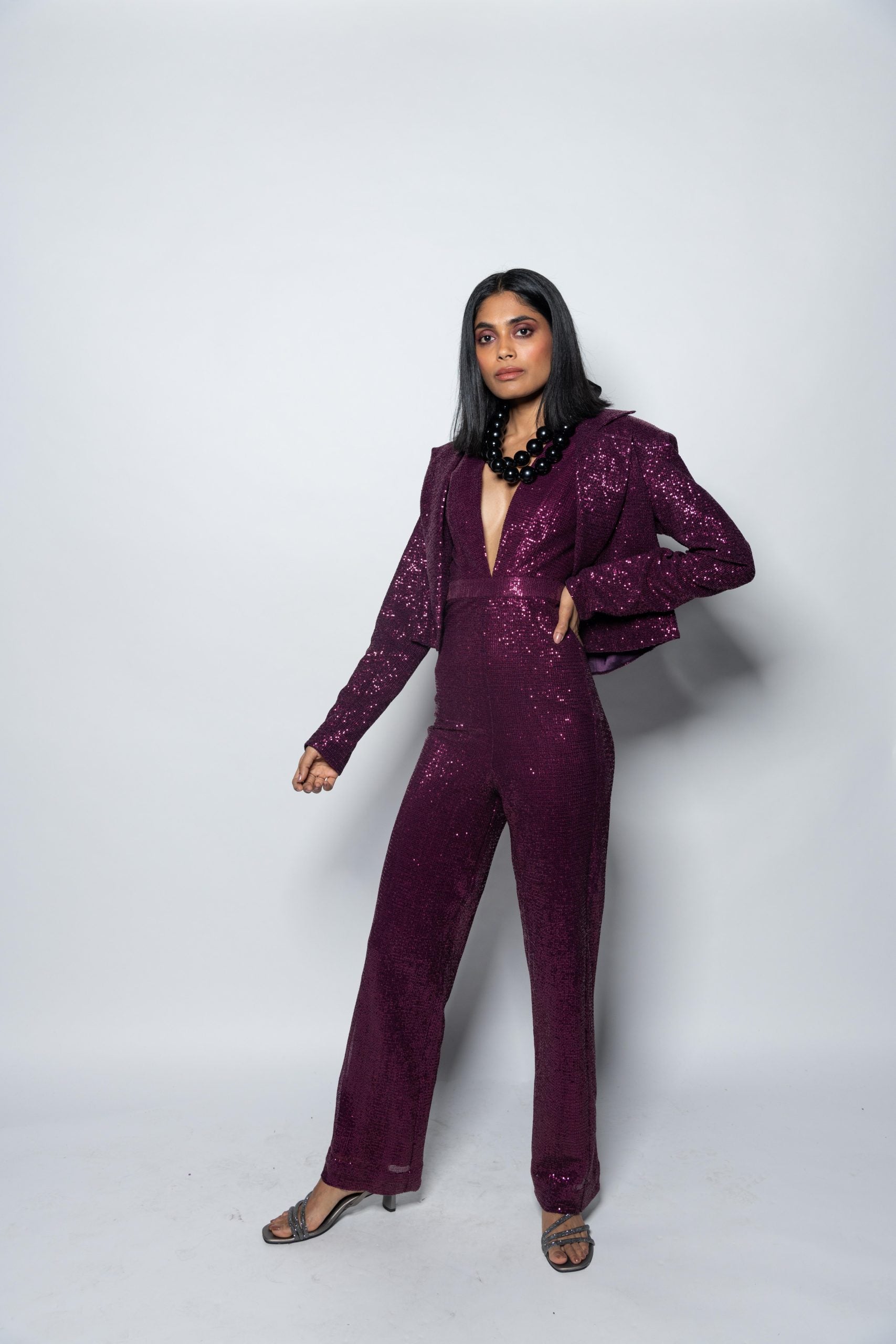 Sequin Jumpsuit & Crop Blazer