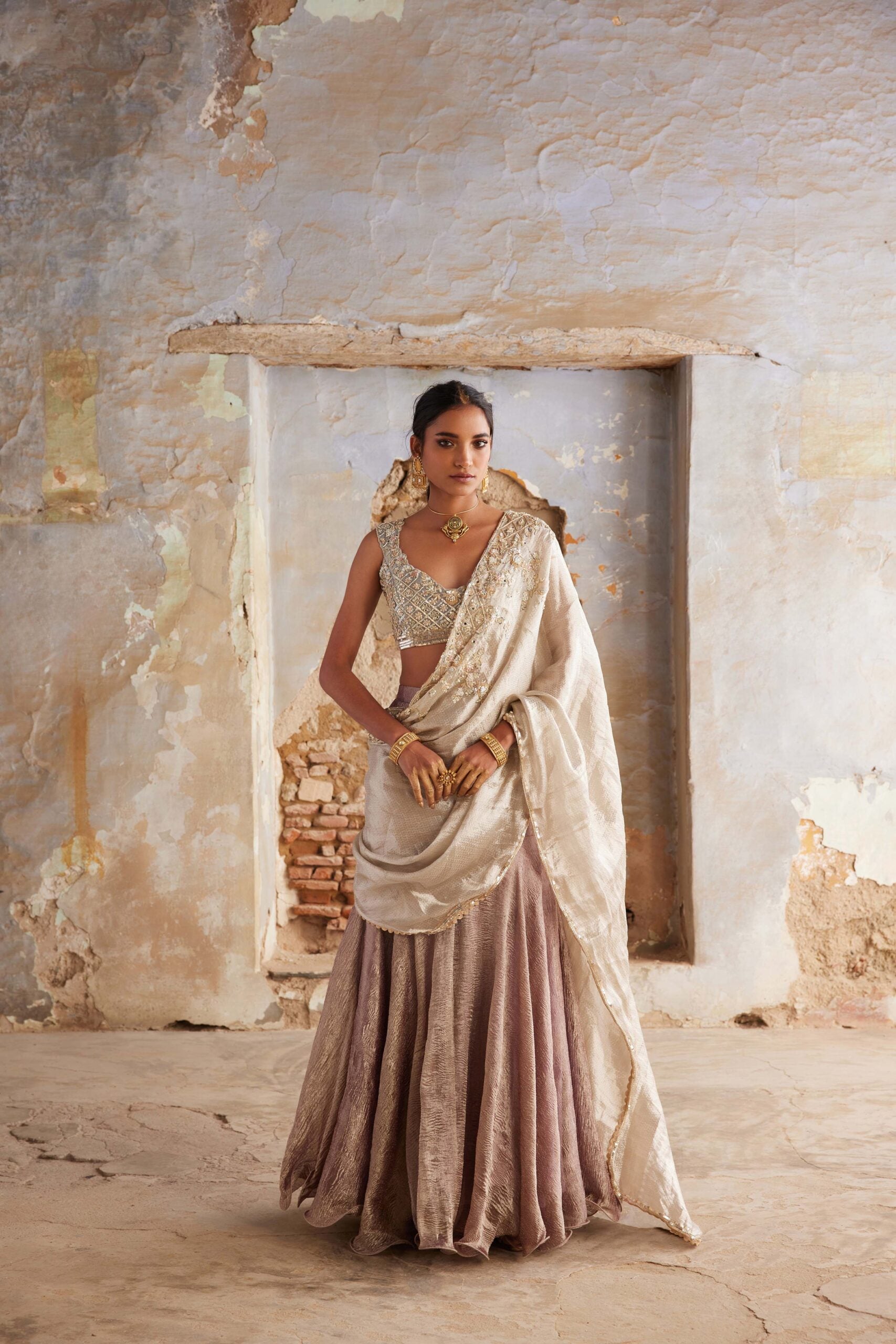 TISSUE FIT AND FLARE LEHENGA SET EBN9