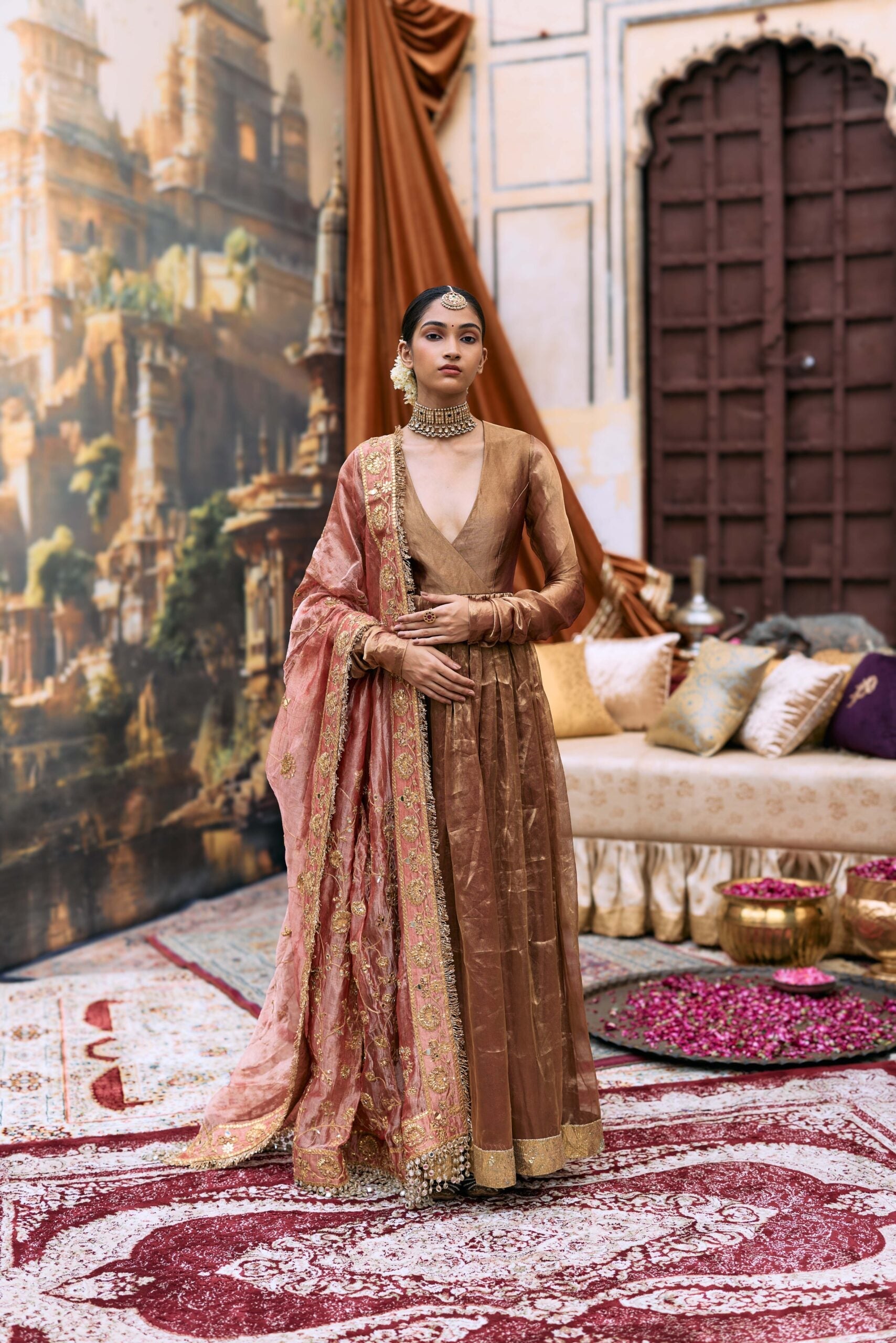 Kanthi Anarkali and Radha Krishna Dupatta Set