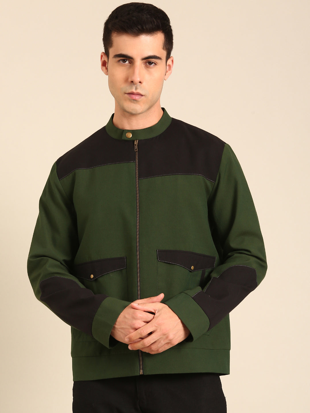 Green Malai Cotton Bomber Jacket