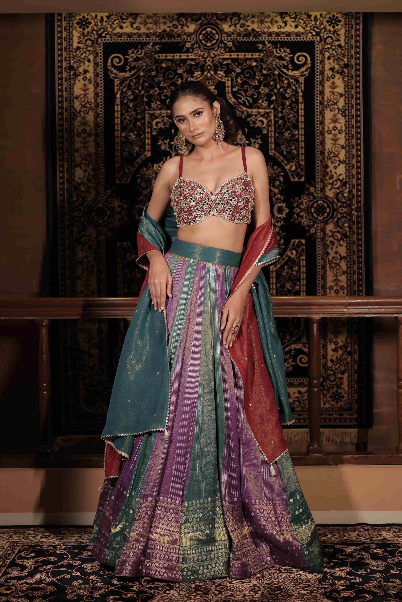 The " Ratnakari " Lehenga Set / Jewel and mirror embellished banarasi lehenga set