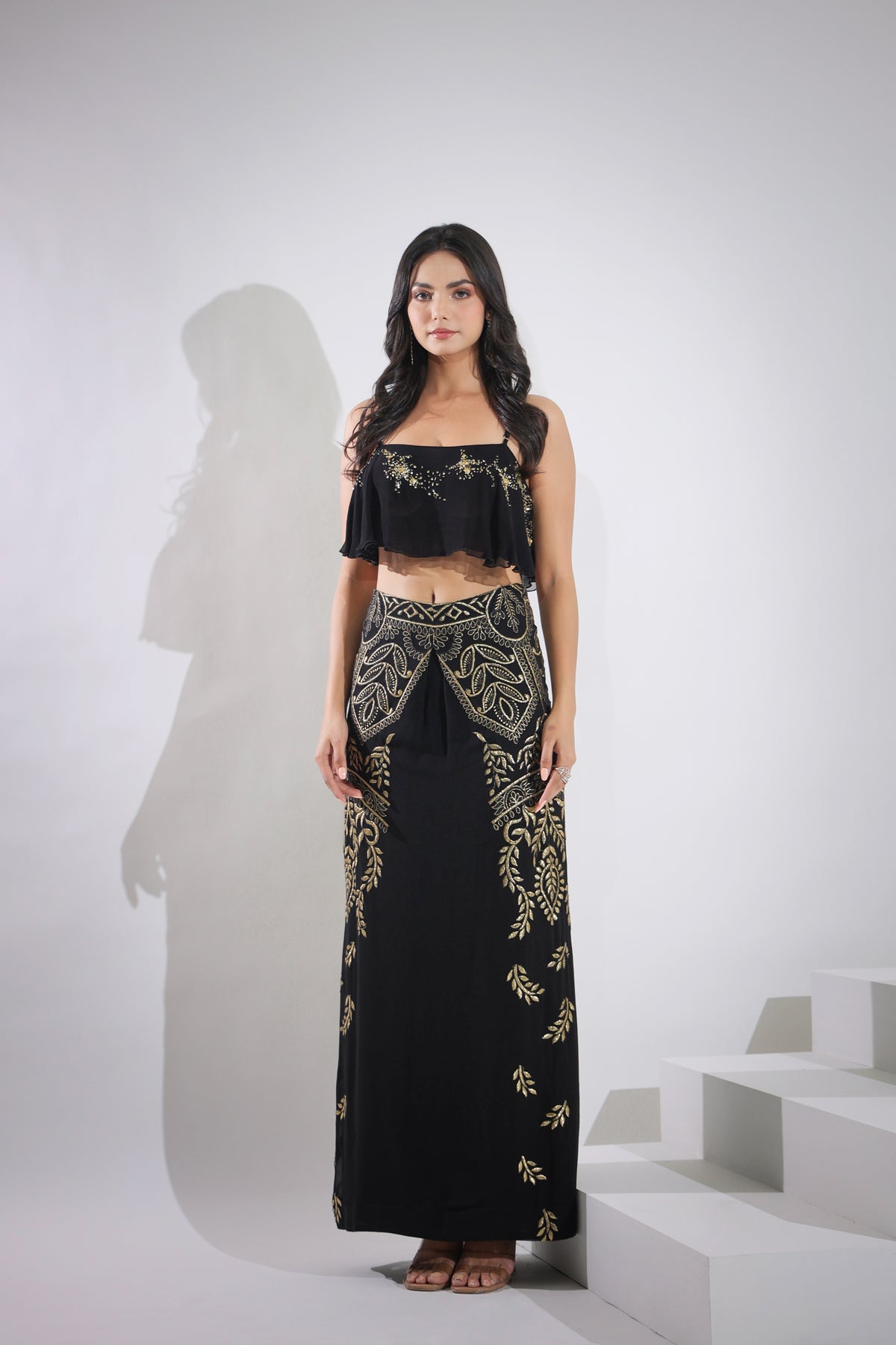 Image of Haseena kohl  black top skirt set