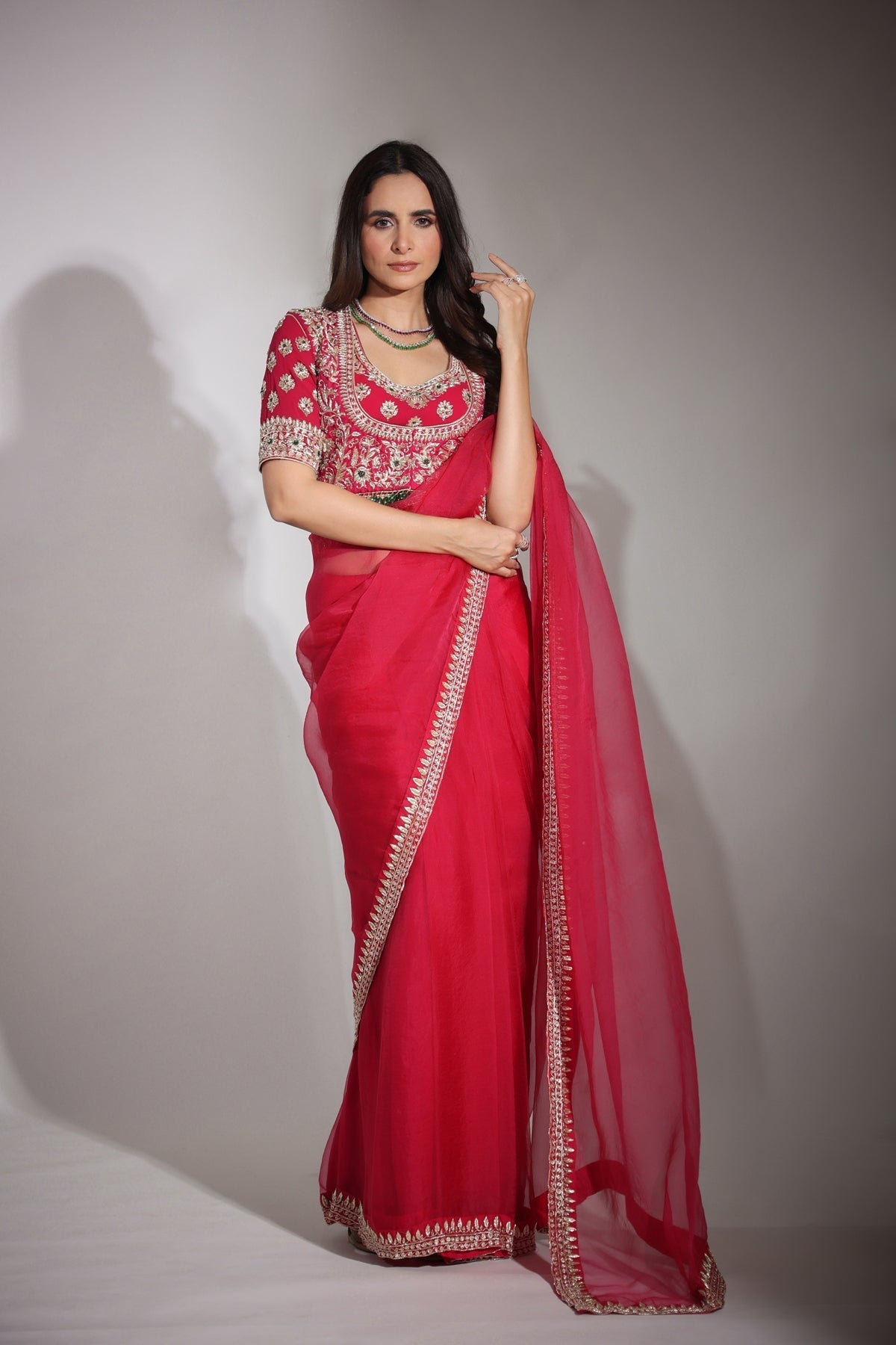 Image of Haseena cherry red organza saree