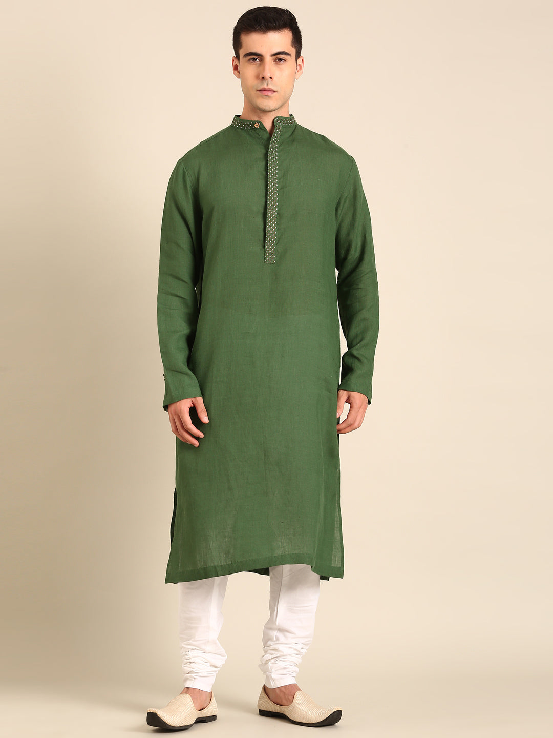 Green 100 % Linen Kurta Set