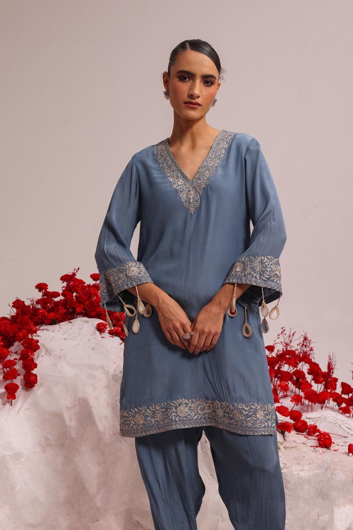 Image of Powder blue aari suit