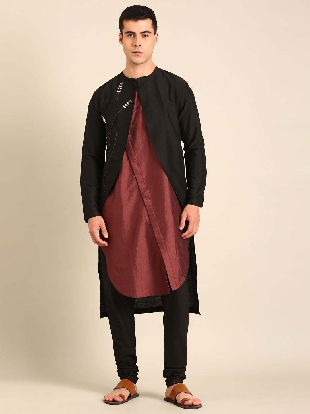 Black-Brown Silk Cotton Kurta Set