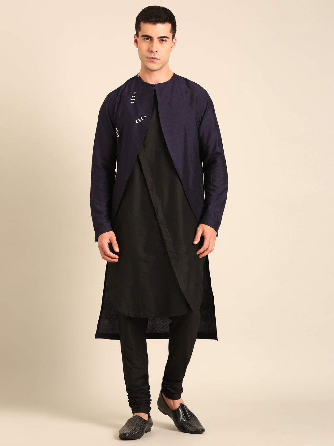 Blue-Black Silk Cotton Kurta Set