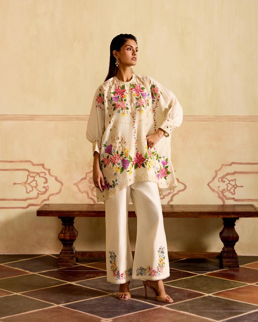 IVORY THREADWORK AND CUTWORK KIMONO TUNIC