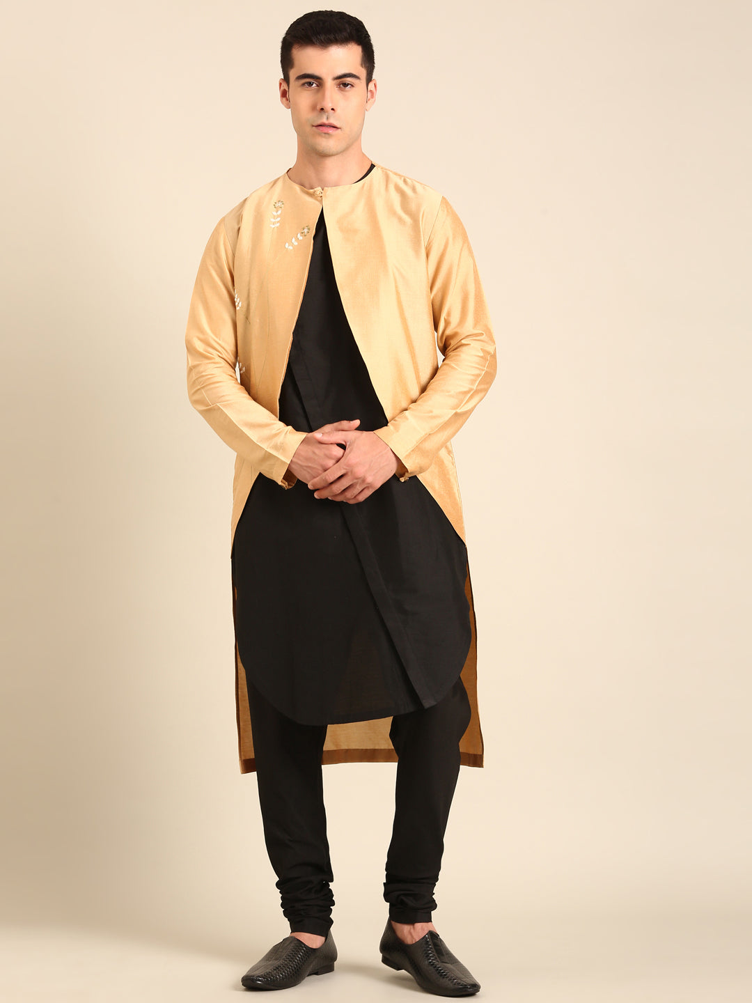 Gold-Black Silk Cotton Kurta Set