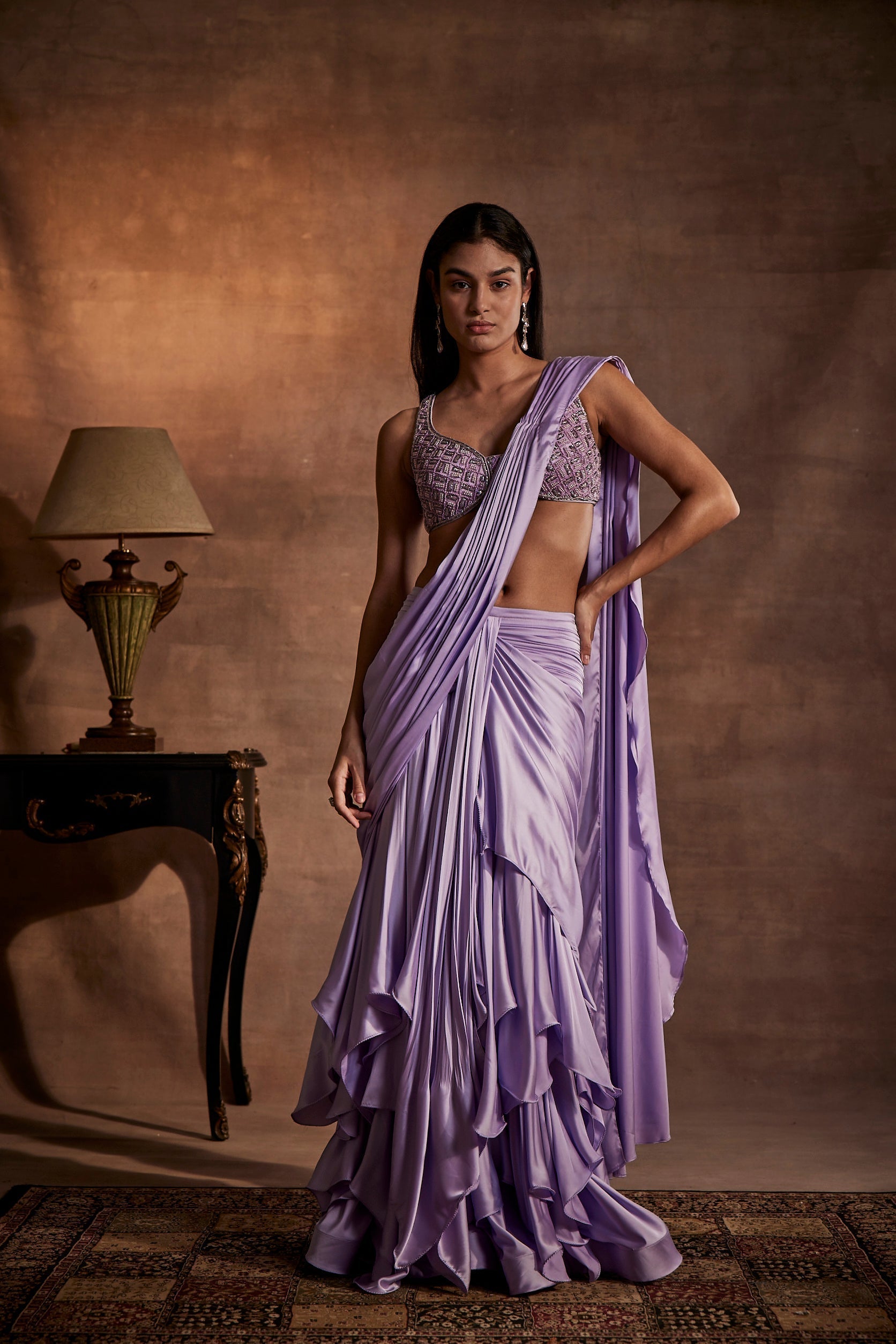 Image of DRAPED ETHEREAL PURPLE SAREE