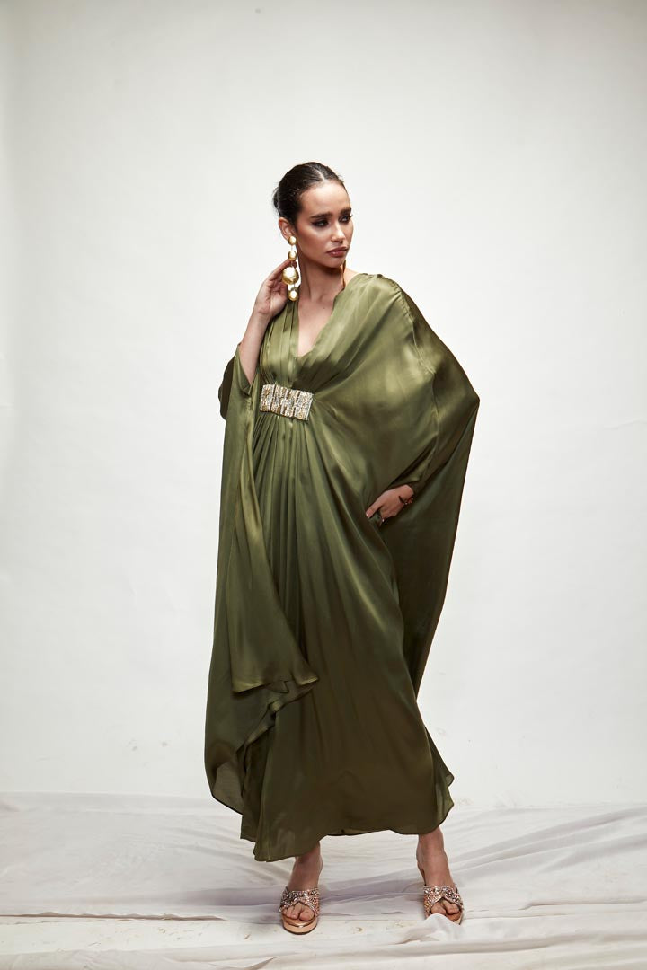 olive green Silk kaftaan