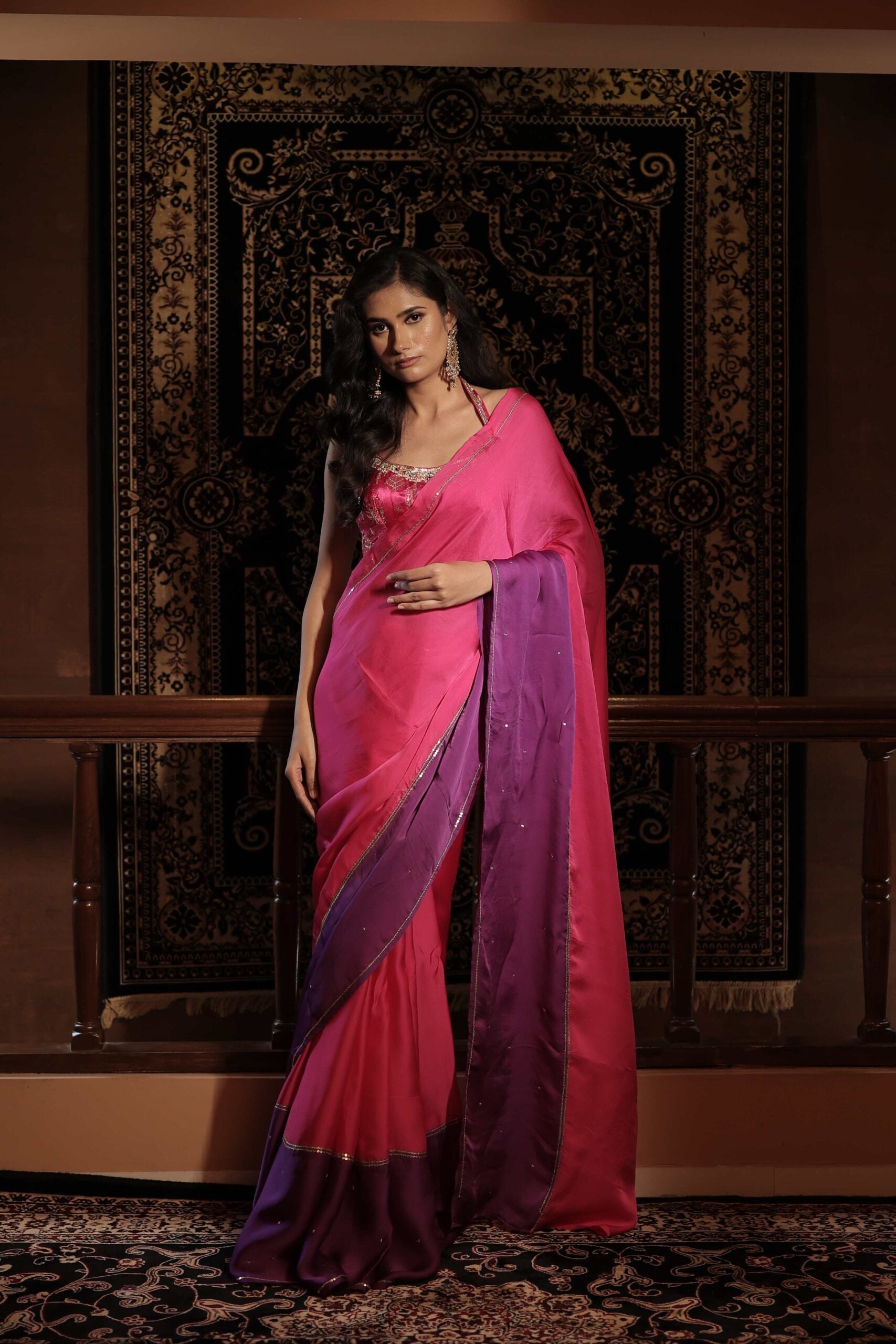 The " Gulabo " Saree Set /Pink jewel and pita work banarasi blouse and satin organza saree set