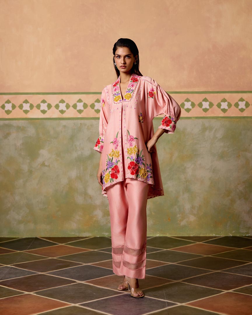 ROSE PINK THREADWORK AND BEADWORK TUNIC