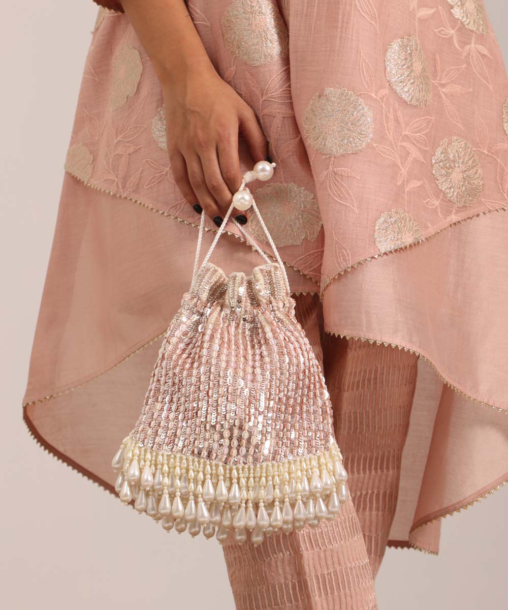 Aurelia Pink Suede Embellished Potli
