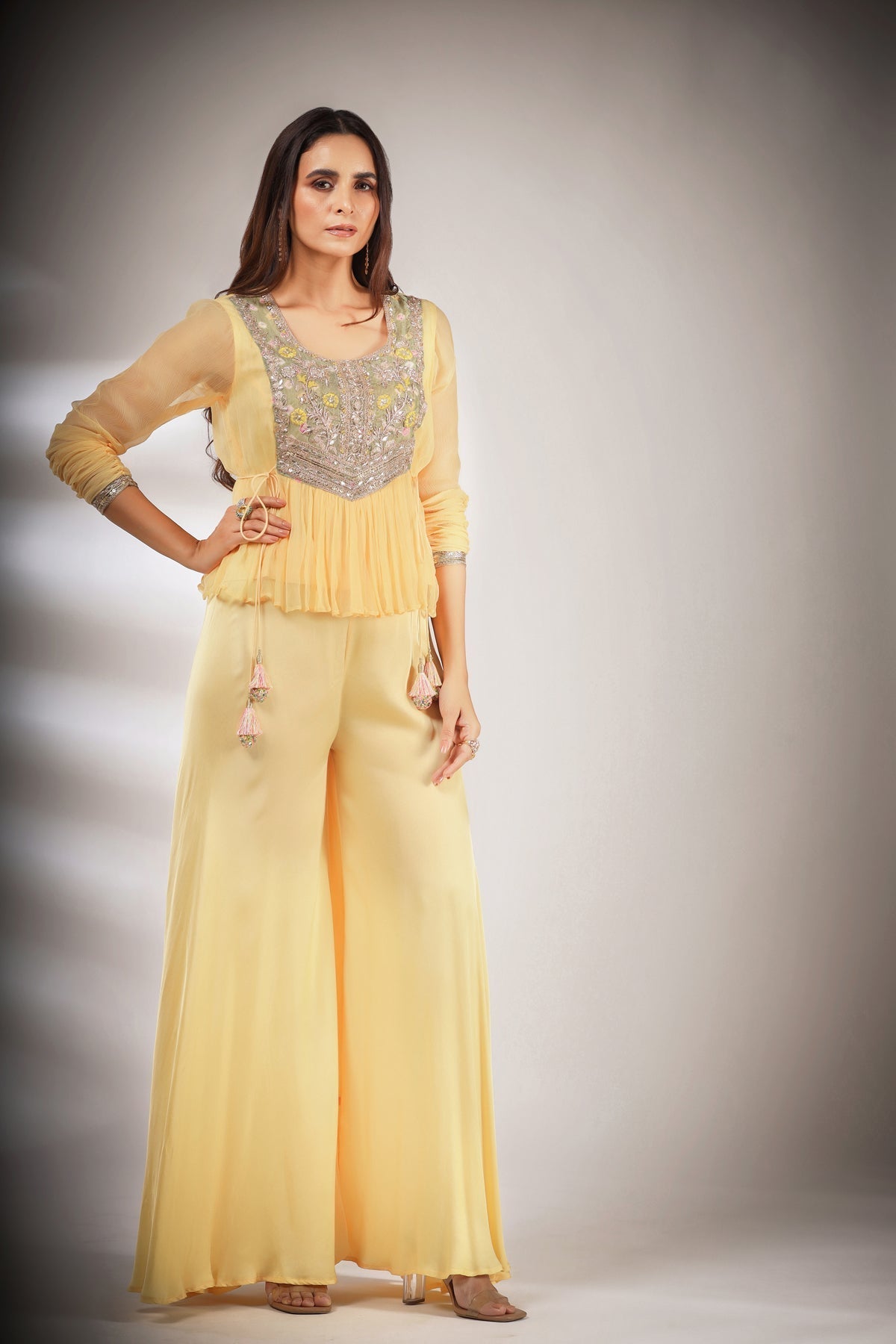 Image of Haseena folk co-ord set in butter cream yellow