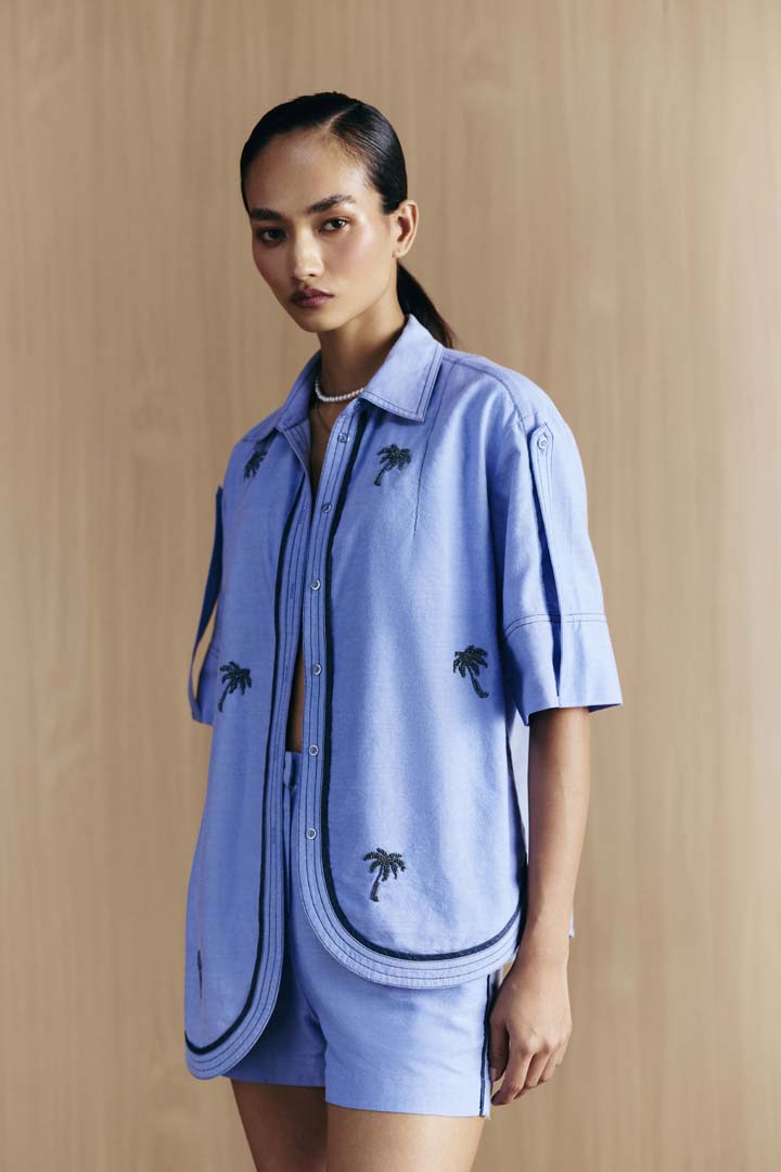 CHAMBREY EMBELLISHED HI-LOW SHIRT