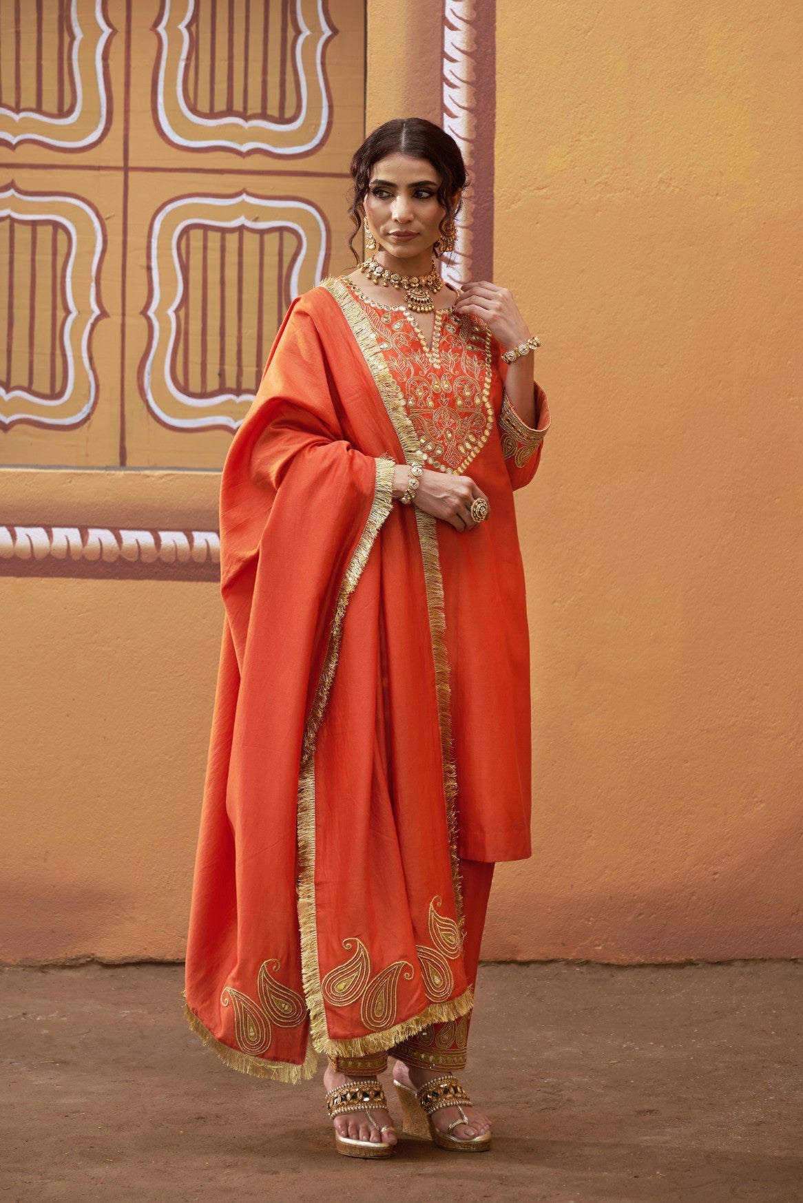 Hnad embroidred katdana work Kurta Set with dupatta